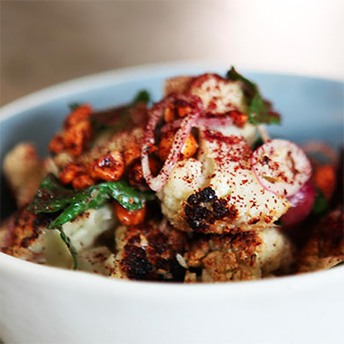 Roasted cauliflower salad with pickled grapes