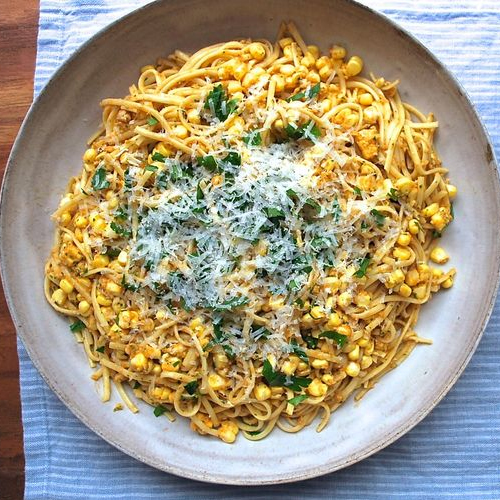 Linguine with Red Pesto and Corn