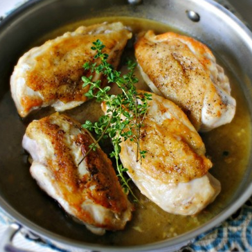 CRISPY SKINNED PAN-ROASTED CHICKEN BREASTS + ROSEMARY THYME PAN SAUCE